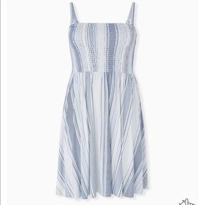 TORRID - SUPER SOFT LIGHT BLUE STRIPE STRAPLESS SKATER DRESS